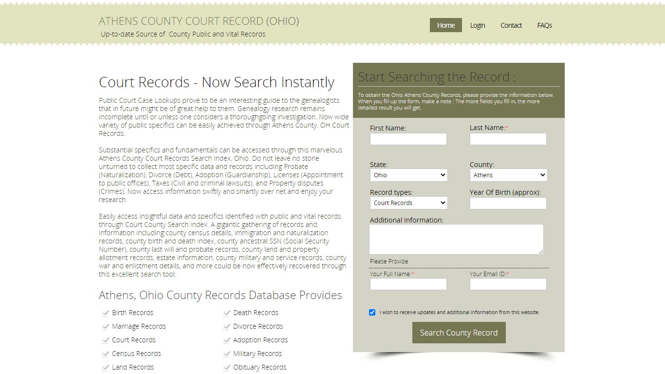 Athens County, Ohio Public Court Records Index